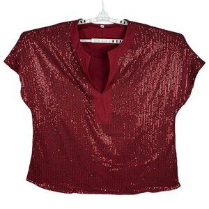 Womens Sequin Embellished Red Blouse Size 3XL 100% Polyester